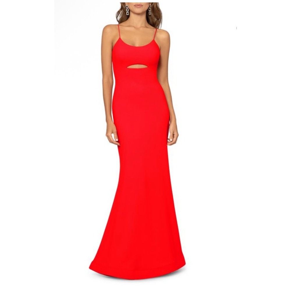BETSY & ADAM Cutout Mermaid Gown Size 4 Red Maxi